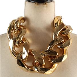 Fashion Metal Link Chunky Necklace Set