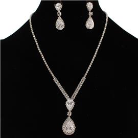 CZ Rhinestones Teardrop Necklace Set