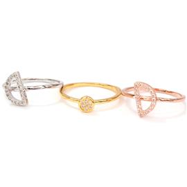 Size 7 CZ Three Pcs Round Rings