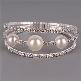 Rhinestone with Pearl 3 Line Bracelet