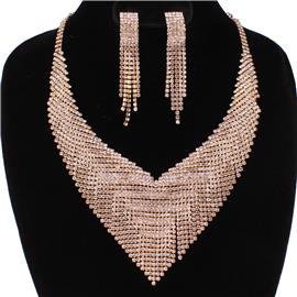 Rhinestone Fringe Drop Necklace Set