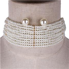 Multilayereds Pearls Choker Necklace Set