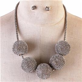 Box Rhinestones Ball Necklace Set