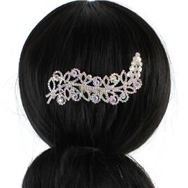 Rhinestones Swirl Leaves Hair -Comb