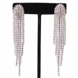 Rhinestone Clip-On Fringed Earring