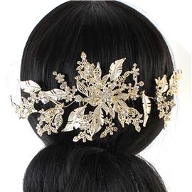 Metal Rhinestones Flower Hair-Comb