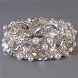 Crystal Pearl Leaves Bracelet