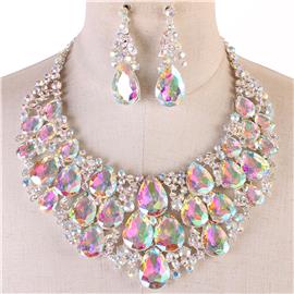 Crystal Teardrop Necklace Set