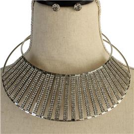 Rhinestones Striple Choker Necklace Set