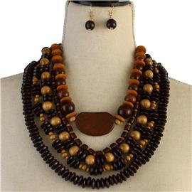 Multilayereds Wooden Necklace Set