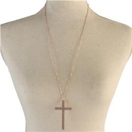 Rhinestones Cross Long Necklace