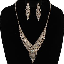 Rhinestones Fringed Necklace Set