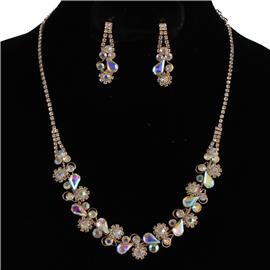 Rhinestones Flower-Tear Necklace Set