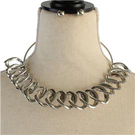 Metal Swirl Choker Necklace Set