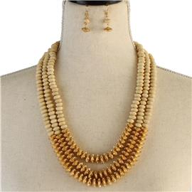 Wooden Metal 3 Layered Necklace Set