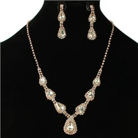 Rhinestone Teardrop Necklace Set