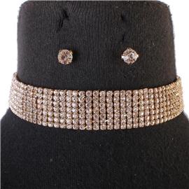 Rhinestones Seven Lines Choker Necklace Set