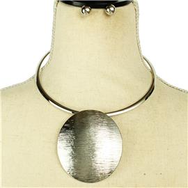 Metal Oval Choker Necklace Set