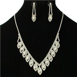 Rhinestones Leaves Necklace Set