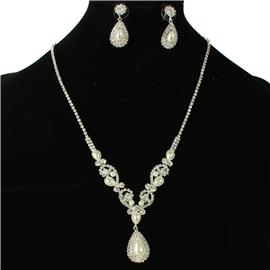 Rhinestones Pearl Tear Necklace Set