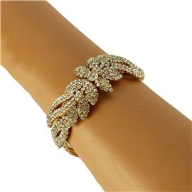 Rhinestones Swirl Leaves Bangle Bracelet