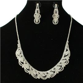 Rhinestones Swirl Leaves Necklace Set