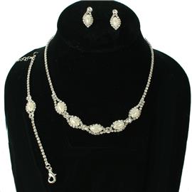 Jr Rhinestones Pearl 3 Pcs Necklace Set