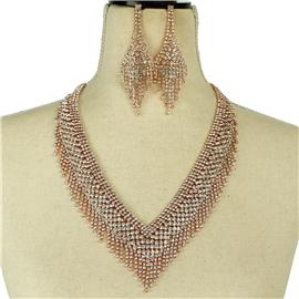 Rhinestones Fringeds Necklace Set