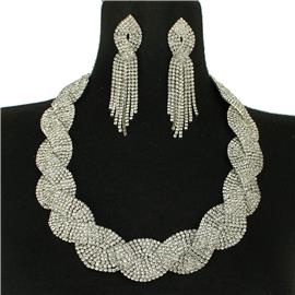 Rhinestones Braid Necklace Set