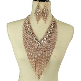 Rhinestones Long Fringeds Necklace Set