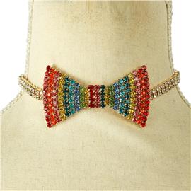 Rhinestones Bow Choker Necklace