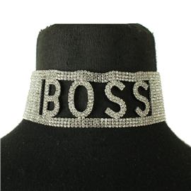 Rhinestones Boss Choker Necklace