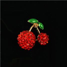 Rhinestones Cherry Brooch