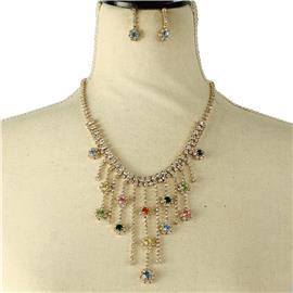 Rhinestones Fingeds Flower Necklace Set