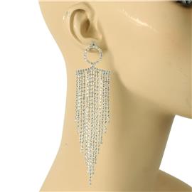 Rhinestones Round Fringed Long Earring