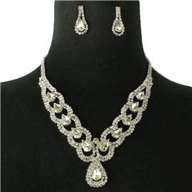 Rhinestones Teardrop Necklace Set