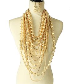 Pearls Stones Layereds Necklace Set