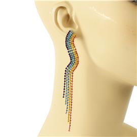 Rhinestones Long Zic Zac Earring