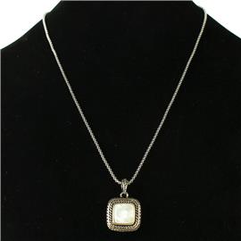 Genuine Stone Pendant Square Necklace