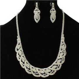 Rhinestones Leaves Swirl Necklace Set