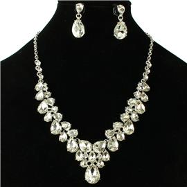 Crystal Teardrop Necklace Set