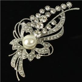 Crystal Pearl Butterfly Brooch