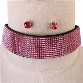 Rhinestone Foamy 11 Lines Choker Necklace Set