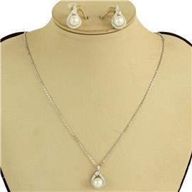 CZ Pearl Teardrop Necklace Set