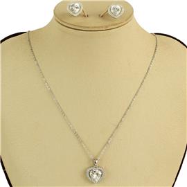 CZ Pendant Heart Necklace Set