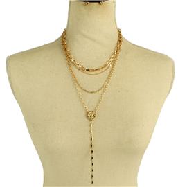 Metal Multi Chain Drop Necklace Set