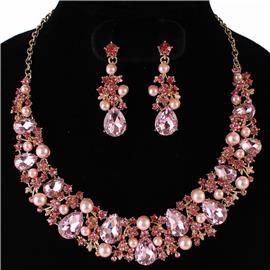 Crystal Pearl Teardrop Necklace Set