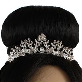 Crystal Flower Leaves Mini Crown Tiara