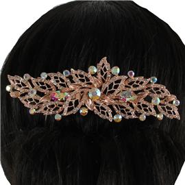 Rhinestones Flower Leaves Hair Comb