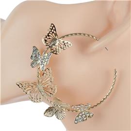 Metal Stones Butterfly Hoop Earring